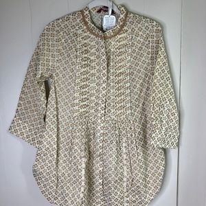 April Cornell RUMI blouse gold block print XS NWT